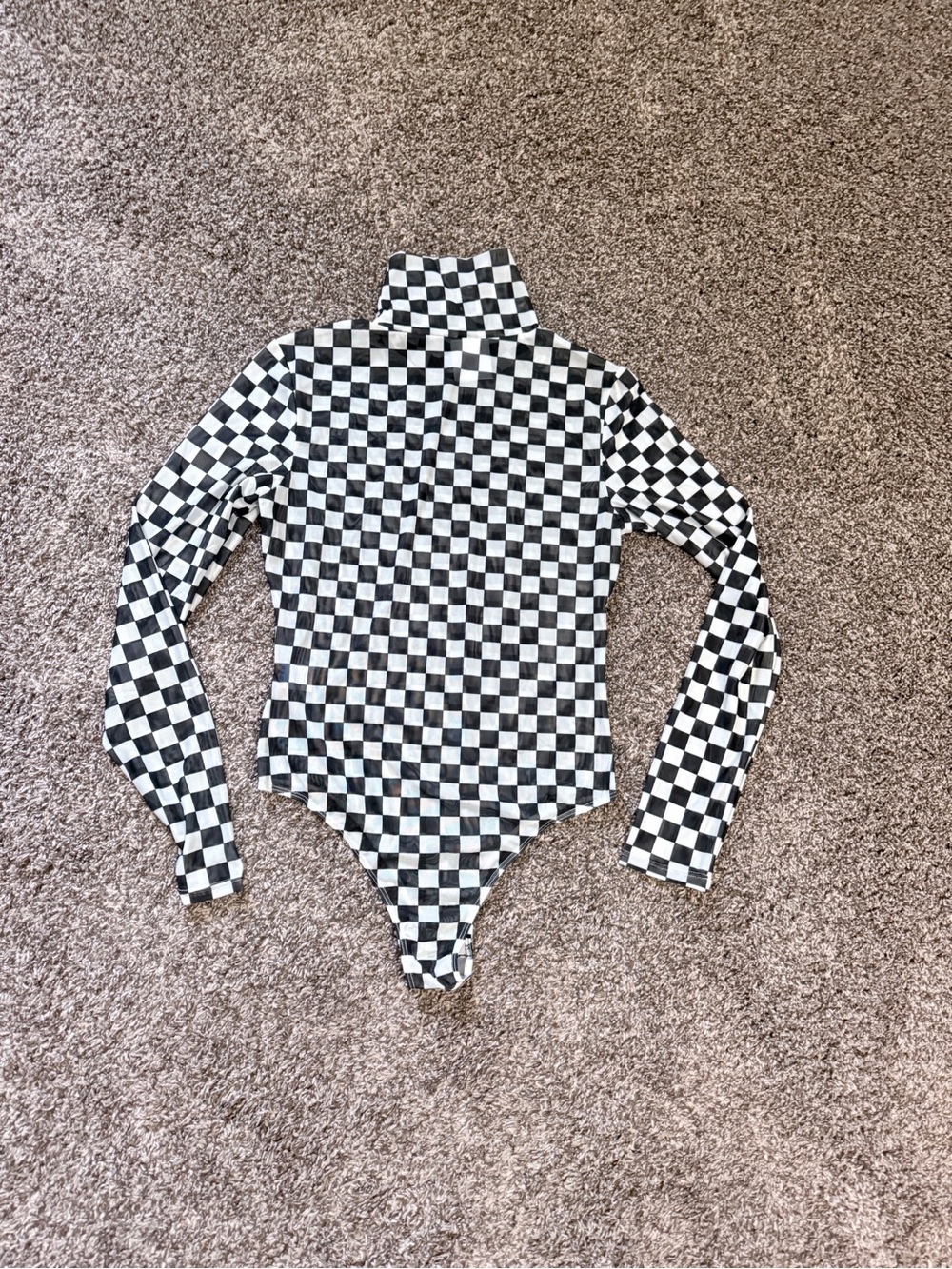 Wild Junkie Black & White Checkerboard Turtleneck Bodysuit
